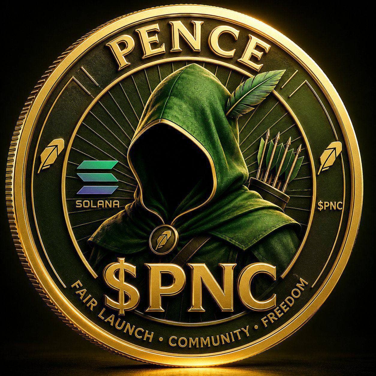 $PNC gold coin emblem featuring a hooded archer